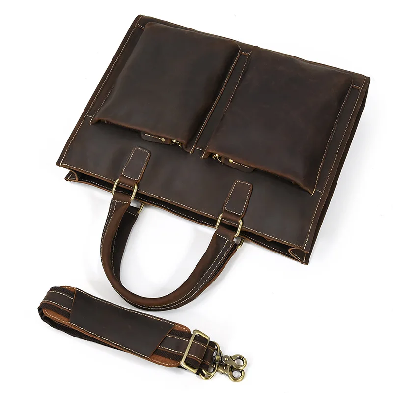 Newsbirds Mens Leather Handbag 15.6 Inch PC Notebook Laptop Briefcase Shoulder Bag 100% Cowhide Man Bag Male Business Bag