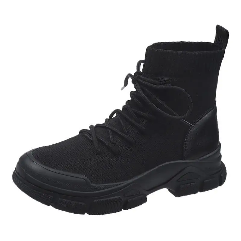 Shoes Woman 2020 Fashion Handsome Lace-up Breathable Black Platform Boots Heighten Non-slip Waterproof Soft Boots Botas Mujer