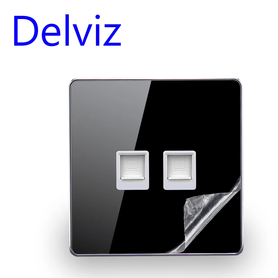 RJ45 Socket Muur Computer Panel, CAT5E Netwerk Module,Dual Rj45 Socket, crystal Glass Panel Kabel 2 Poort Netwerk Interface Outlet