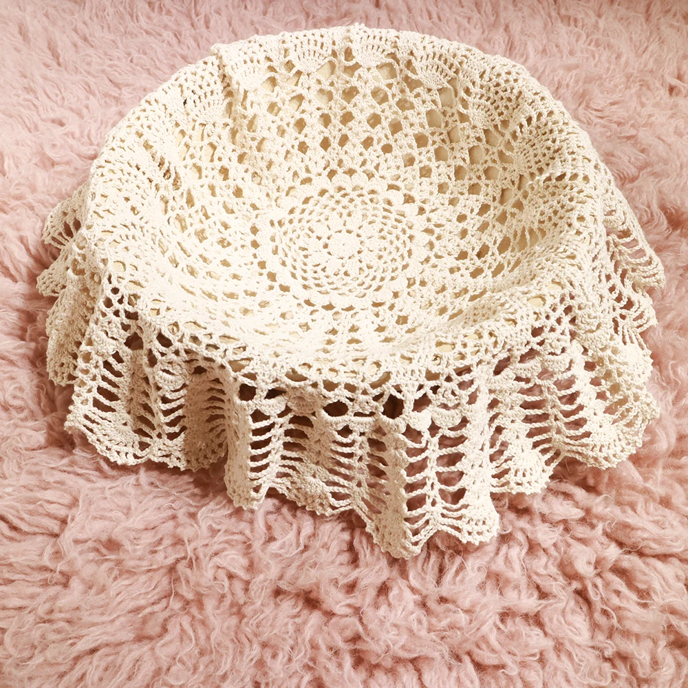 Don&Judy Handmade Crocheted Round Newborn Baby Cotton Blanket Photo Basket Stuffer Filler Infant Photography Shoot Background