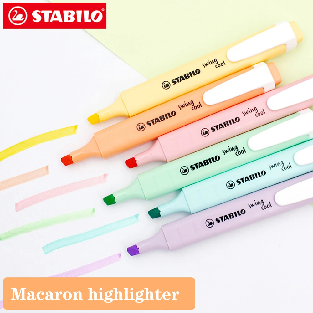 6-Color German STABILO 275 Highlighter Macaron Oblique Head Marker Student Stationery Light Color And Tasteless