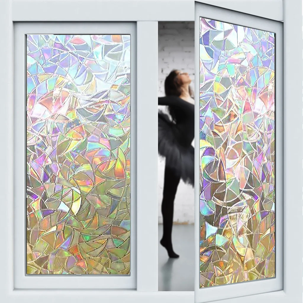 3D Rainbow Window Film Stained Glass Vinyl Static Non Adhesive Clings Privacy Heat Control Stickers for Home UV Protection