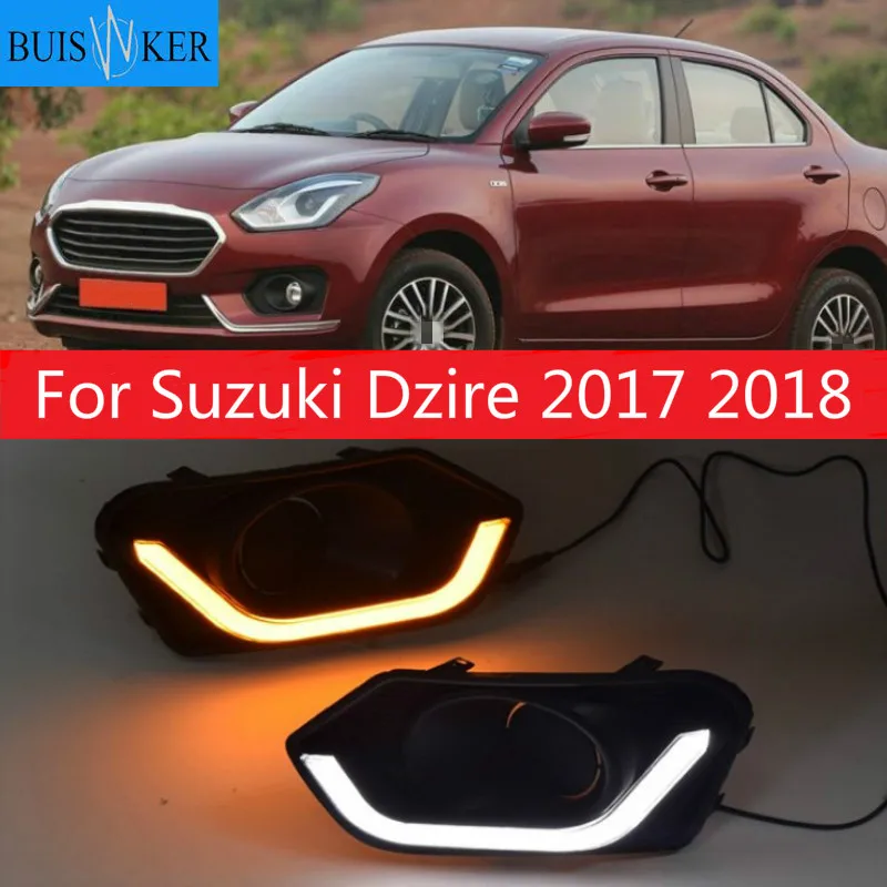 

1pair Car LED For Suzuki Dzire 2017 2018 with Yellow Turn Signal fog lamp cover DRL Daytime Running Lights Daylight