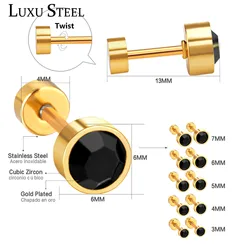 LUXUSTEELBlack Color Crystal Ear Screw Stud Earring Jewelry Stainless Steel Earring Fashion Jewelry For Women/Girl