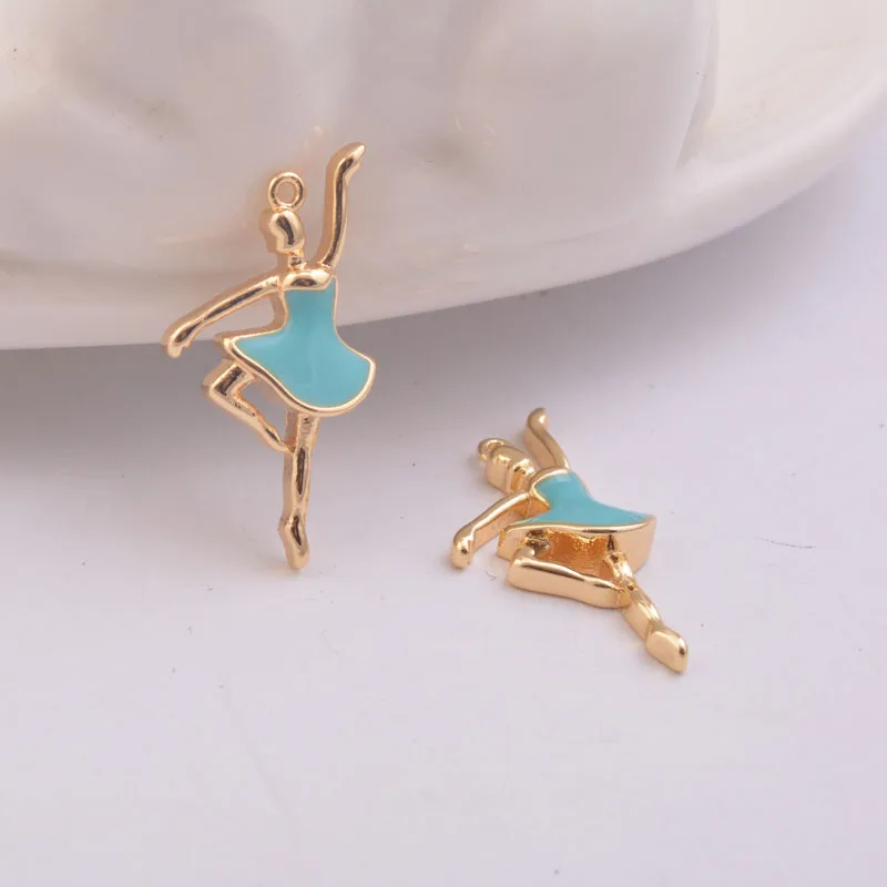 6pcs/lot High Quality Ballet Girl Charm Enamelled Gold Dancing Jewelry Charms Candy Color Copper Pendant DIY Earrings Findings