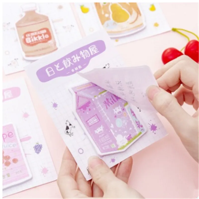 Cute Kawaii Sticky Note Various Drink Shapes Japanese Style Simple Solid Color Note Sticker Note Paper Office Notice Sticker New