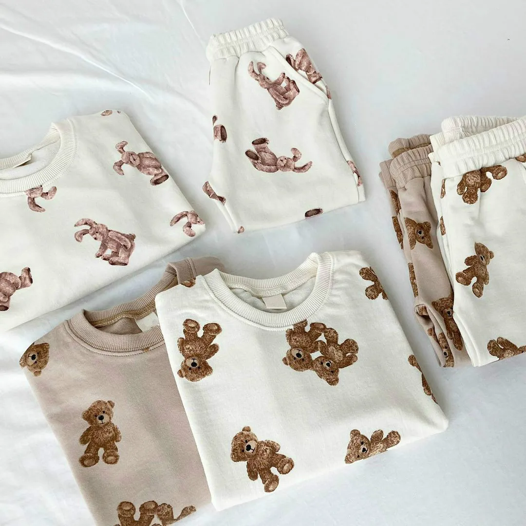 Fashion Baby Girl Clothes Set Kids Cartoon Bear Tops And Pants Suit Toddler Boys Sweatshirt And Trousers 2pcs Baby Boy Clothes