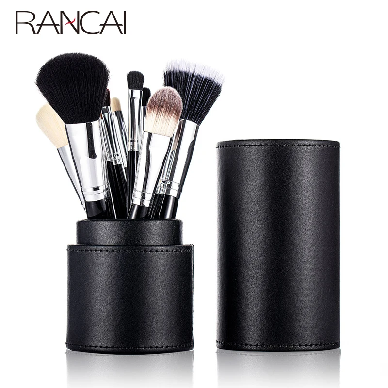 Rancai 12Pcs Professionele Make-Up Kwasten Set Stichting Grote Losse Poeder Contour Oogschaduw Eyeliner Wenkbrauw Met Zwarte Cilinder