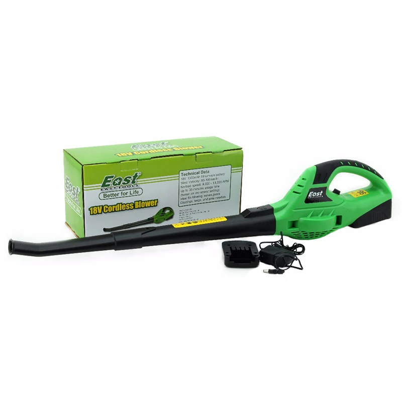 East 18V Li-ion Cordless Blower Leaf Blower 1300mAh Rechargeable Battery Garden Power Tools ET1006 Portable Long Pole Green