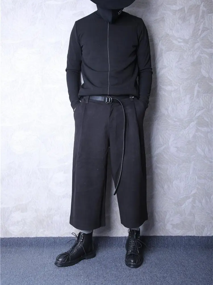 

Men's Casual Pants Spring And Autumn New Solid Color Belt Design Neutral Nine Straight Pants Loose Fashion Wide Leg Pants