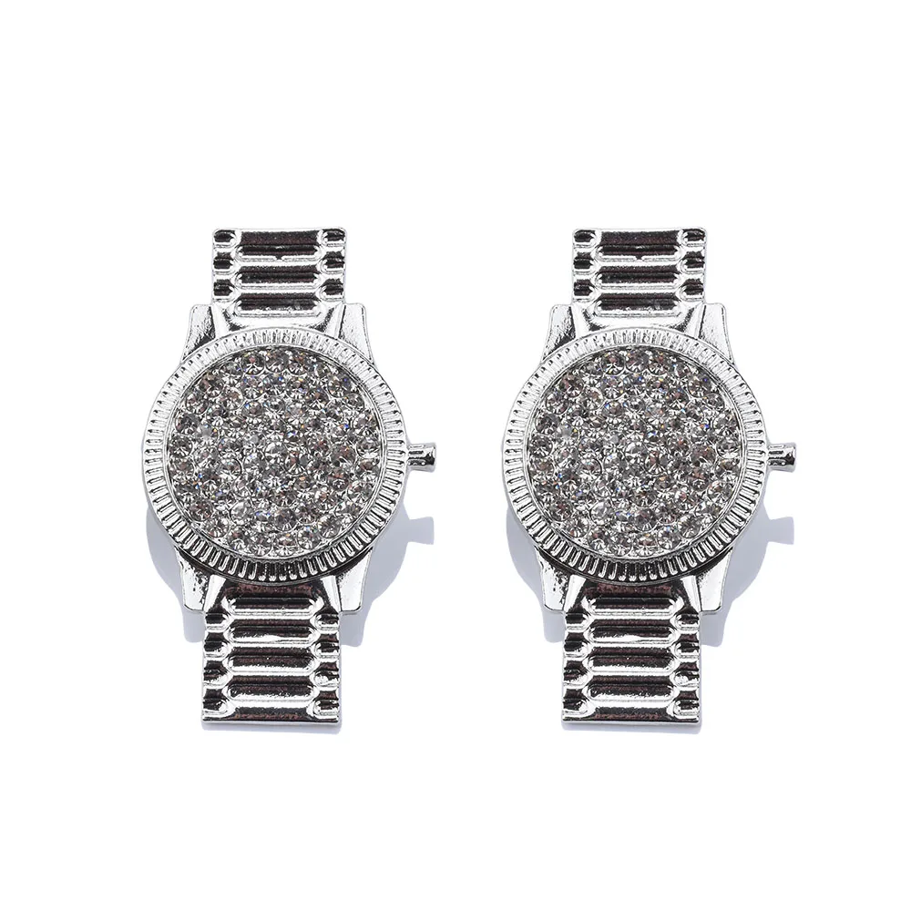 Luxury Sliver Color Crystal Watch Stud Earrings For Women UniquePunk Rhinstone Statement Earrings Jewelry Accessories Wholesale