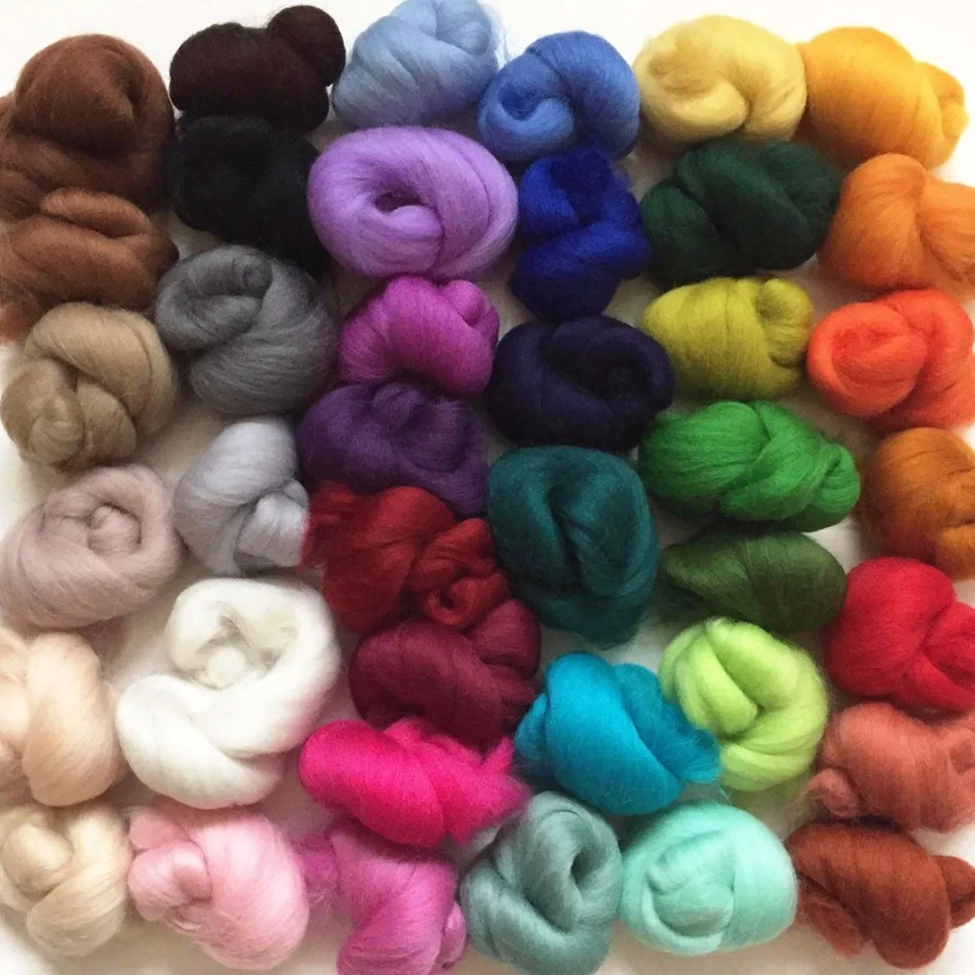 120g Mix 40 Colors Merino Felting Wool Tops Soft Roving Wool Fibre for Needle Felting & Wet Felting DIY Doll Needlework