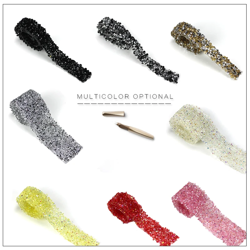 1 Yard Farbe Duroplastischen Strass Kette Draht Glitter Kristall Strass AB Band Kleid Dekoration Patch