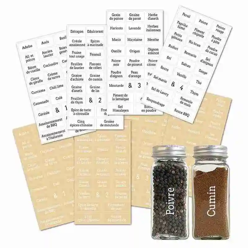 208 French Transparent Waterproof And Oil-proof Spice Labels Black And White 2 Color Self-adhesive Food Labeling Stickers