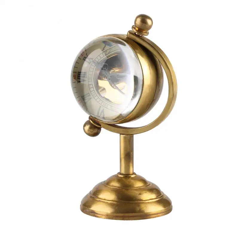 Luxury Golden Spinning Globe Desk Mechanical Watch Hand Winding Movement Home Office Luxury Decoration Collectable Clock