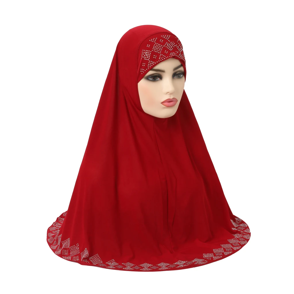 H146 Adults big size muslim hijab scarf with rhinestones islamic headscarf hats armia pull on headwrap ramadan gift big bonnet