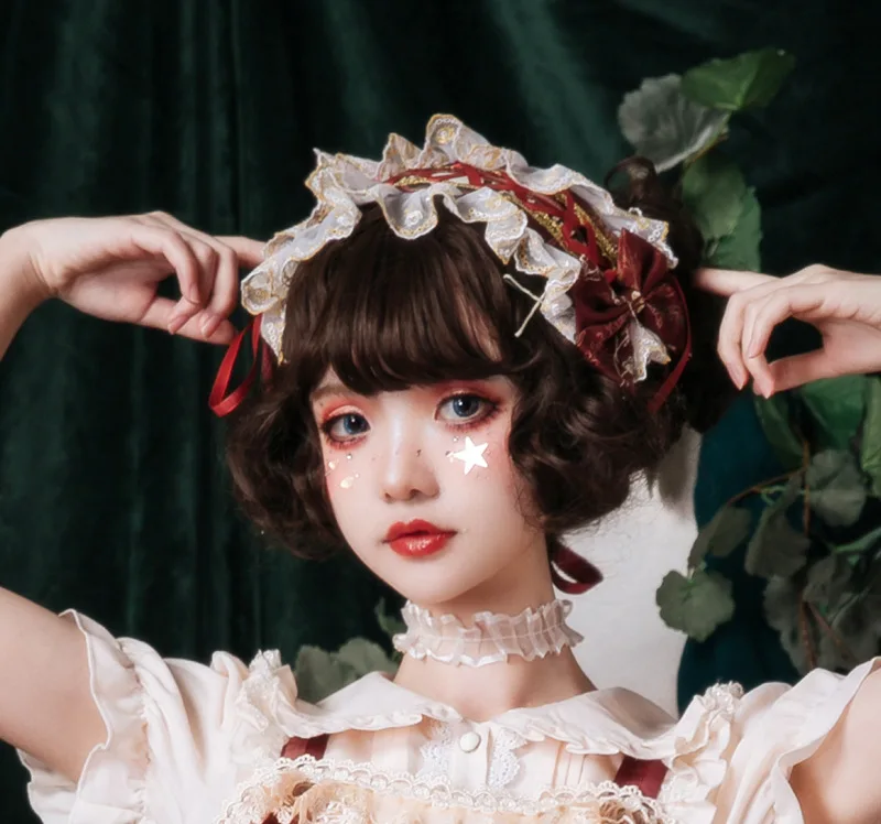 Nhật Bản Công Chúa Sweet Lolita Mũ Cung Điện Ren Tóc/Tóc Kawaii Cô Gái Gothic Lolitahair Phụ Kiện KC Loli Cos