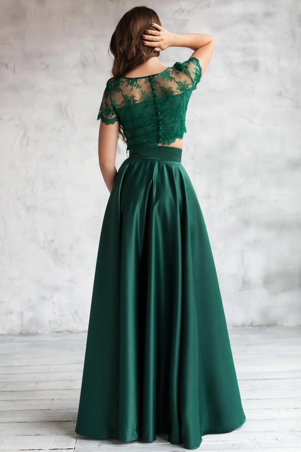 Elegant Formal Emerald Satin Full Skirt Circle Skirt Maxi Green Skirt With Pockets Evening Floor Length  High Waist Satin Skirt