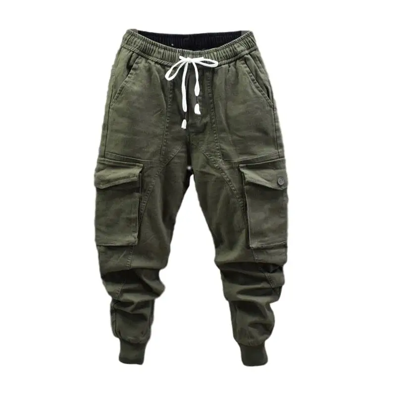 Idopy Men`s Cargo Pants Harem Style Loose Fit Drop Crotch Elastic Waist Ankle Length Multi Pockets Trousers For Male