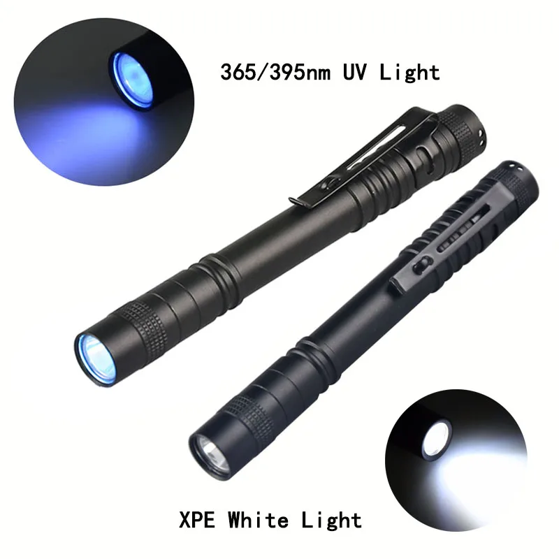 Topcom 3W Ultraviolet Flashlight 365nm 395nm LED UV Penlight Pocket Mini UV Light Detector Pen Torch Flashlight Use AAA Battery