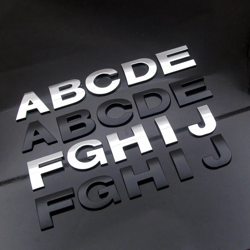 DIY Full Metal Letters 25mm 3D Alphabet Emblem Chrome & Black Stickers Digital Badge Automobile Logo Car Accessories Motorcycle