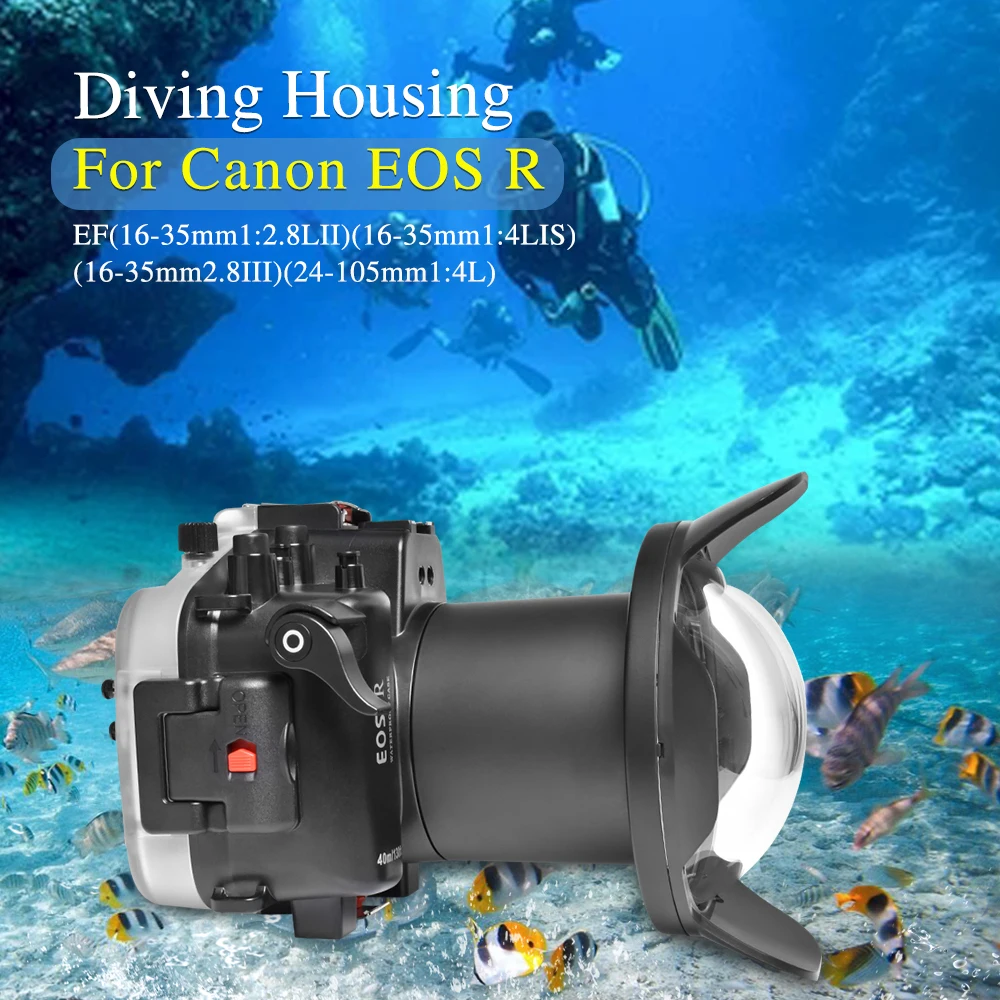 Seafrogs Black Waterproof Camera Case With Dome Port For Canon EOS R 100mm 16-35mm 24-105mm Lens