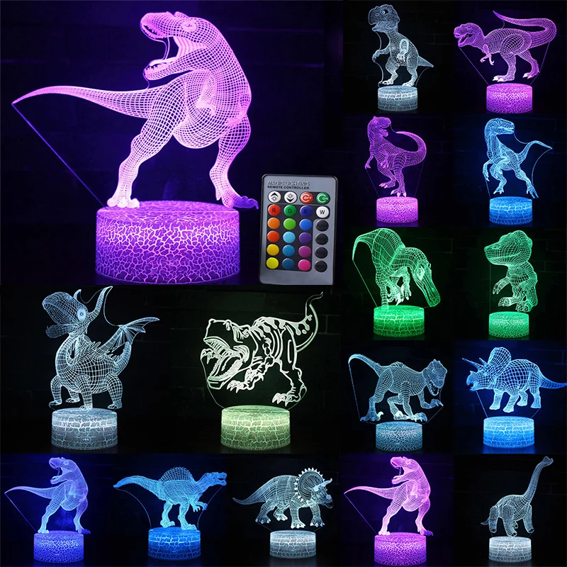 Christmas Kid Gift Remote&Touch Control 3D LED Night Light Dinosaur series 7/16 Colors Change LED Table Desk Lamp Home Decor D30