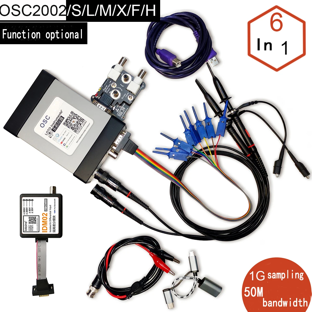 

OSC2002 Series 2-channel USB/PC oscilloscope 1G sampling 50M bandwidth signal source logic analysis Android 6 in 1