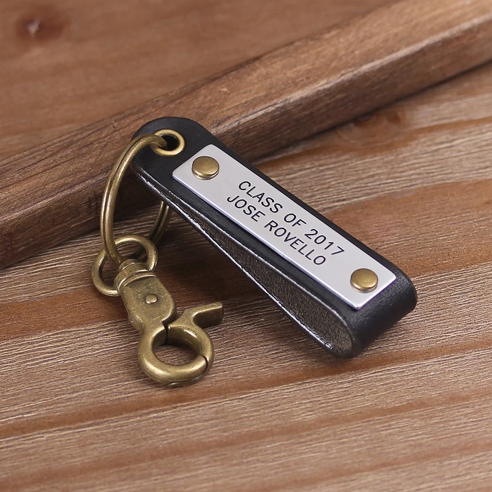 Personalized Leather Keychain - Handmade Compass Keyring - Men's Gift