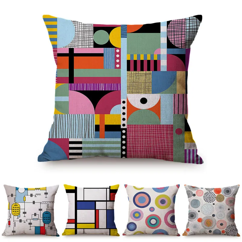 

Scandinavian Geometric Home Decorative Throw Pillow Case Memphis Round Line Design Cotton Linen Sofa Cushion Cover cojines