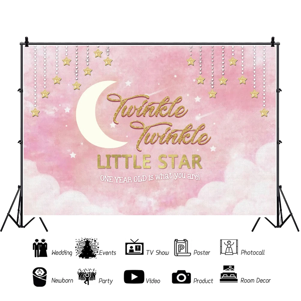 خلفيات الوردي للتصوير وميض وميض ليتل ستار القمر سلسلة من الذهب ستار حفلة الوليد صورة خلفيات الصور
