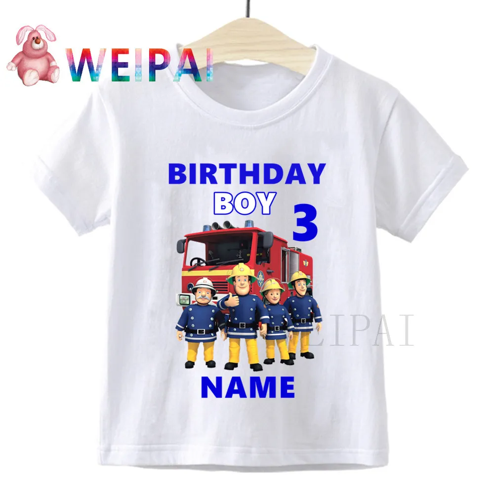 

Kids Fireman Sam Birthday Number 1~9 Cartoon Print Children Clothes T-shirts Boy&Girl Write Name Funny Gift Tshirt Baby 24M-8T