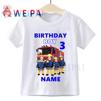 Kids  Fireman Sam Birthday Number 1~9 Cartoon Print Children Clothes T-shirts Boy&Girl Write Name Funny Gift Tshirt Baby 24M-8T