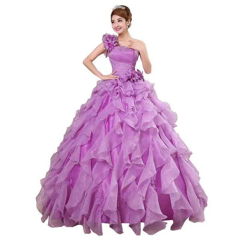 Quinceanera Dresses 2024 Sweet Flowers One-shoulder Crystal Luxury Ball Gown Lace Party Prom Formal Gown Plus Szie Customized