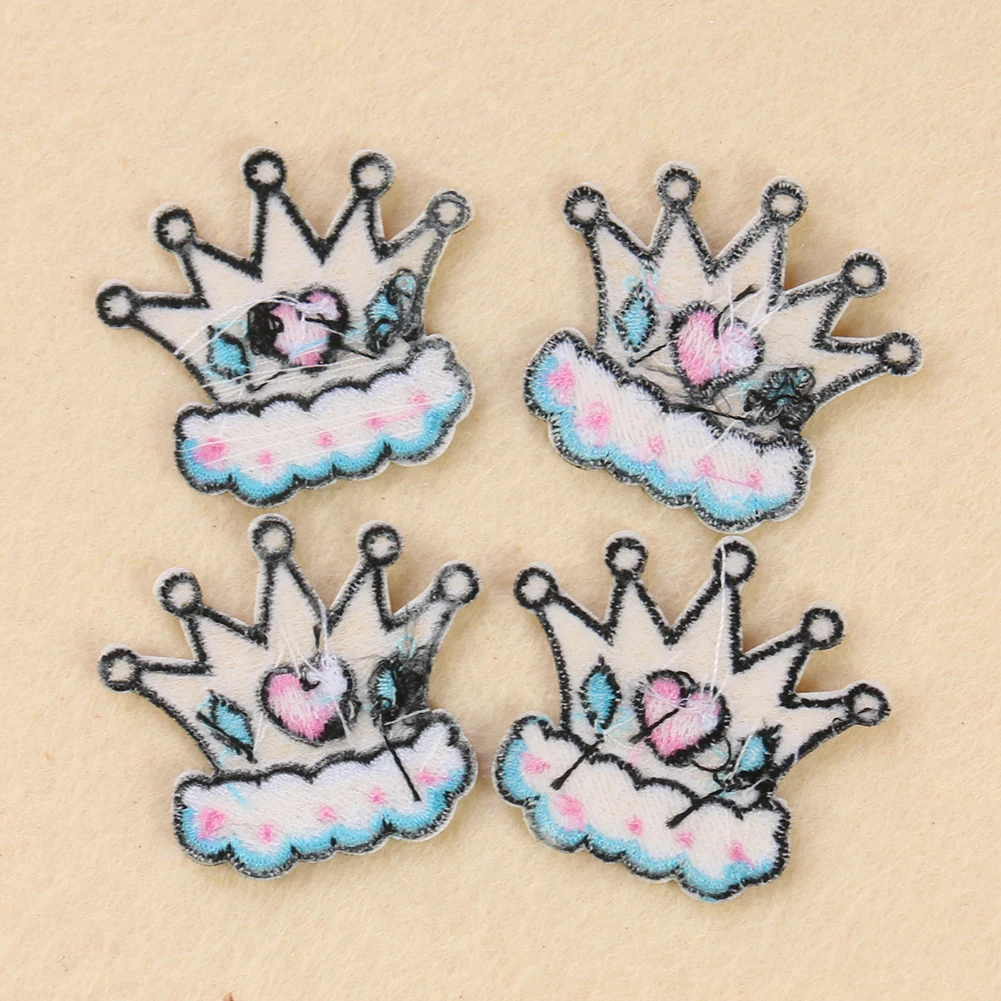 5PCS Cartoon Crown Cloth Applique for Clothes Decor Patch Badges Iron on Embroidery Patches DIY Fabric Apparel Accessories