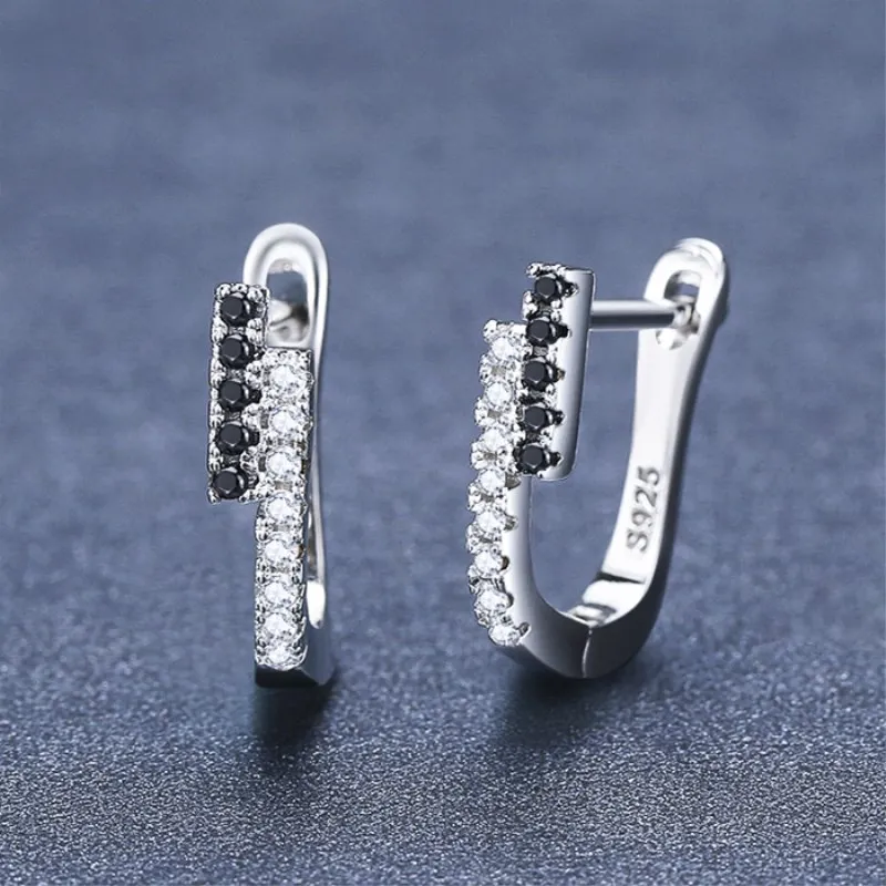 Black Awn Hoop Earrings for Women Classic Silver Color Trendy Spinel Engagement Fashion Jewelry I210