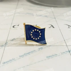 European Union National Flag Lapel Pins Crystal Epoxy Metal Enamel Badge Paint Brooch Souvenir Suit Personality Commemorative