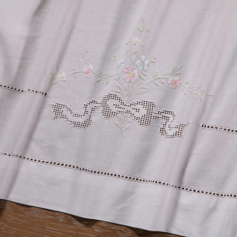 SH01:  1piece Hand embroidered flowers Drawnwork Hollowed out pattern White Ramie Cotton  fabrics  bedclothes Sheet