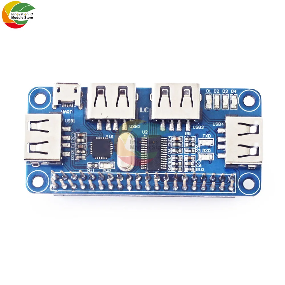 4 Port USB HUB HAT USB 2.0 1.1 Micro USB for Raspberry Pi Zero/W A+ B B+ 2 3 Model B Serial Debugging Onboard USB to UART