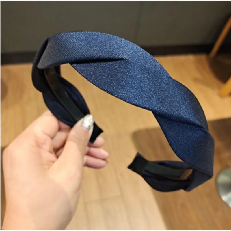 Navy Blue Twisted Headband Hairband for Women Headwear Fabric Wide Plain Hairband Headband Girls Hair Ornament Satin Headband