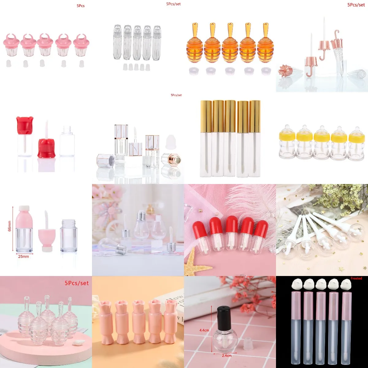 5pcs/lot 2.5ml-15ml Plastic Lip Gloss Tube DIY Lip Gloss Containers Bottle Empty Cosmetic Container Tool Makeup Organizer