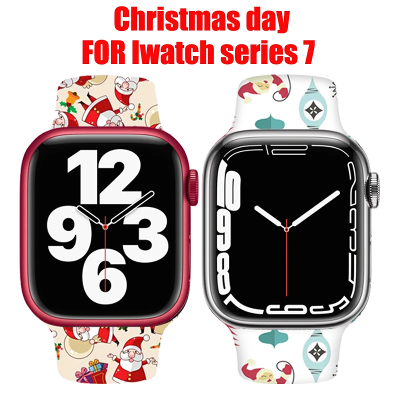 Christmas Strap For Apple Watch Band 41mm 45mm 44mm 40mm 38mm 42mm Silicone Cartoon Printed Rubber Bracelet IWatch Series 7 6 5