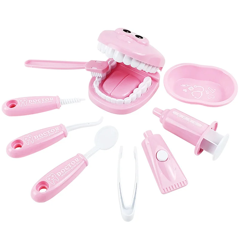 9Pcs Kids Pretend Play Simulation Dentist Check Teeth Model Set Medical Role Play Learing Educational Toys For Children Gifts