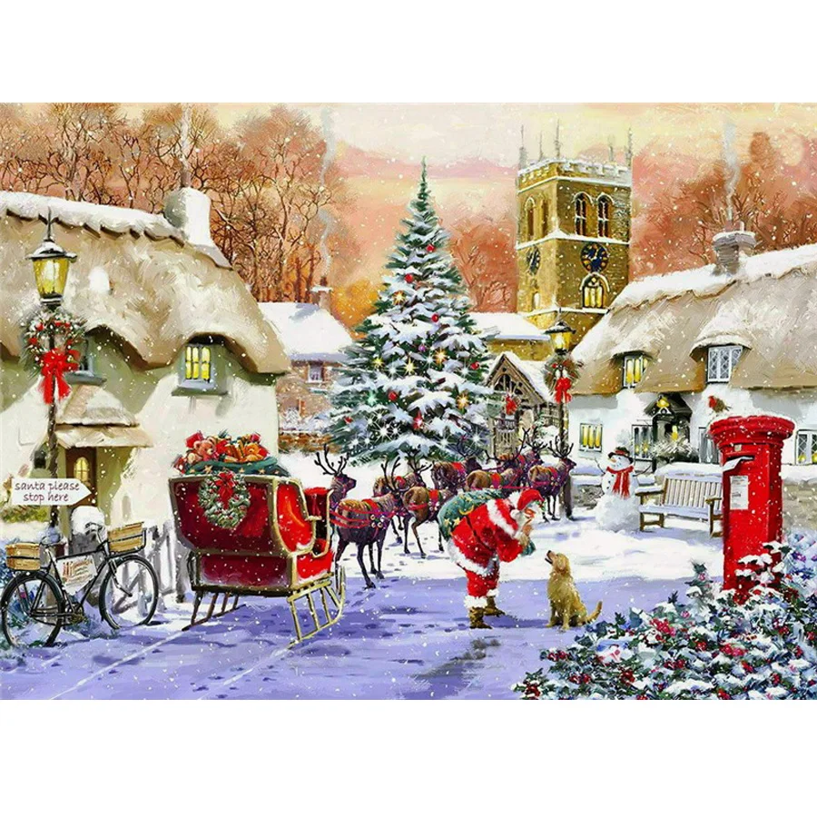 Christmas scenery diy diamond painting mosaic embroidery snow house 5D Full Square Round drill craft supplies home decor AA2270