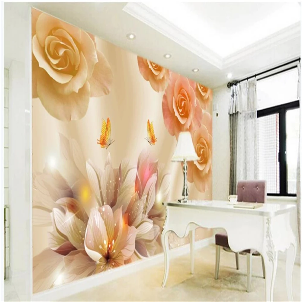 

modern wallpaper for living room Romantic yellow rose flower wallpapers silk background wall mural