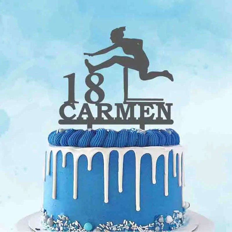 Adorno de pastel de obstáculo personalizado, silueta de obstáculo de mujer de edad con nombre personalizado para decoración de pastel de fiesta de cumpleaños YC148
