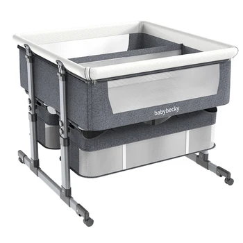 מיטת תאומים, מיטת שינה ל-2 ילדים, מיטת תינוקות בגובה מתכוונן עם גלגלים ורשת אוויר