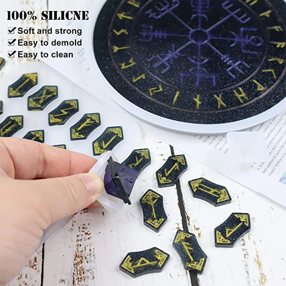 1pcs Rune Resin Mold Viking Divination Rune Pendant Silicone Moulds Divination Compass Molds For Resin Casting Dice Mold