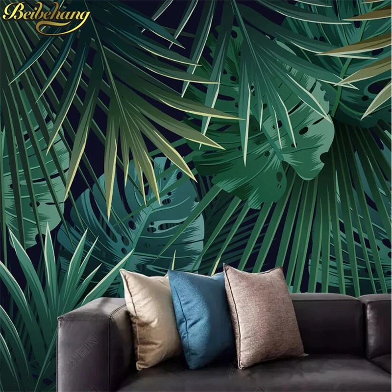 European Style Tropical Banana Leaf Mural Wallpaper Rainforest Theme Wall Covering for Living Room Bedroom Photo Decor