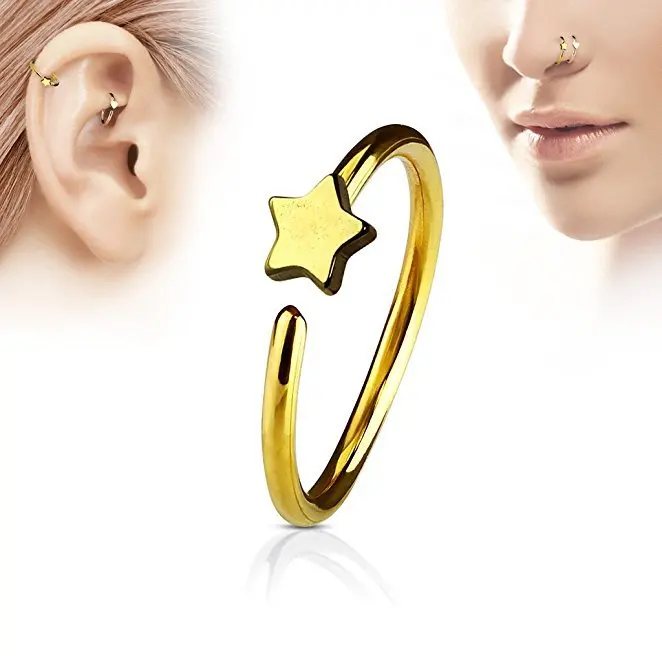 1Pcs Stainless Steel Star Nose Ring Hoops Ear Cartilage Open Hoop Ring Body Piercing Small Earrings For Women Punk